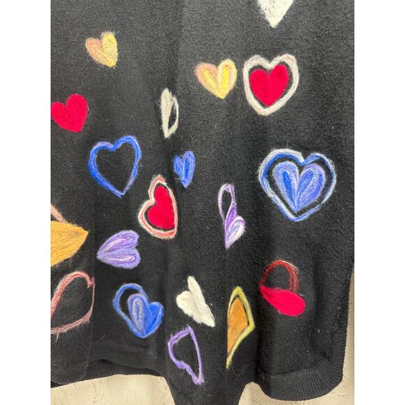 Charlie B Womens Black Sweater Hearts Embroidered‎ Side Slit Size Small - Picture 3 of 5